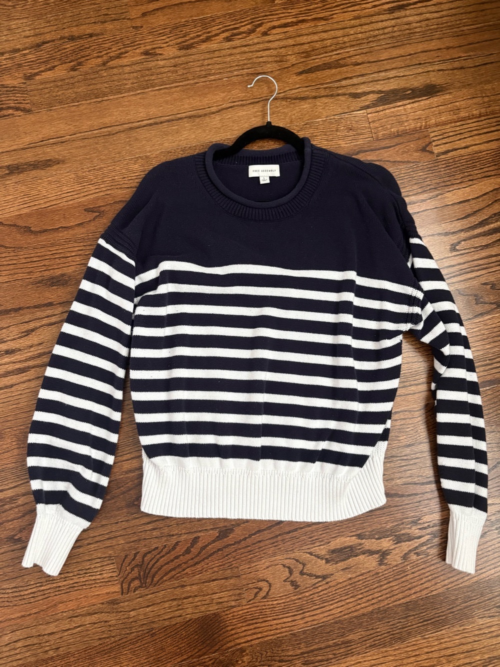 Free Assembly Navy And White Roll Neck Cotton Crewneck Sweater